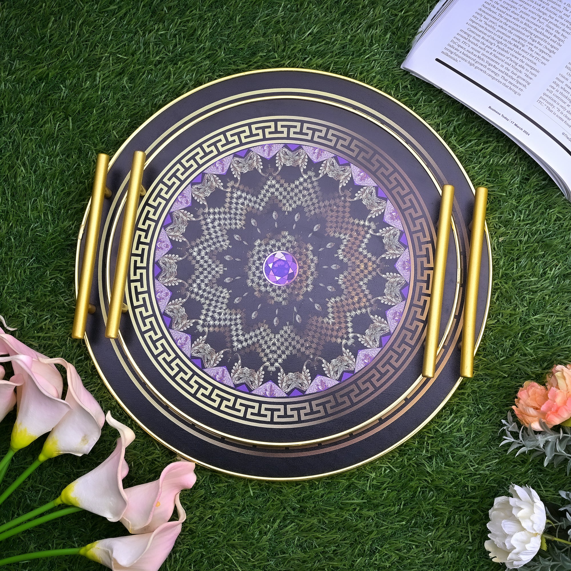 European Luxury Mandala Print round tray set of 2

