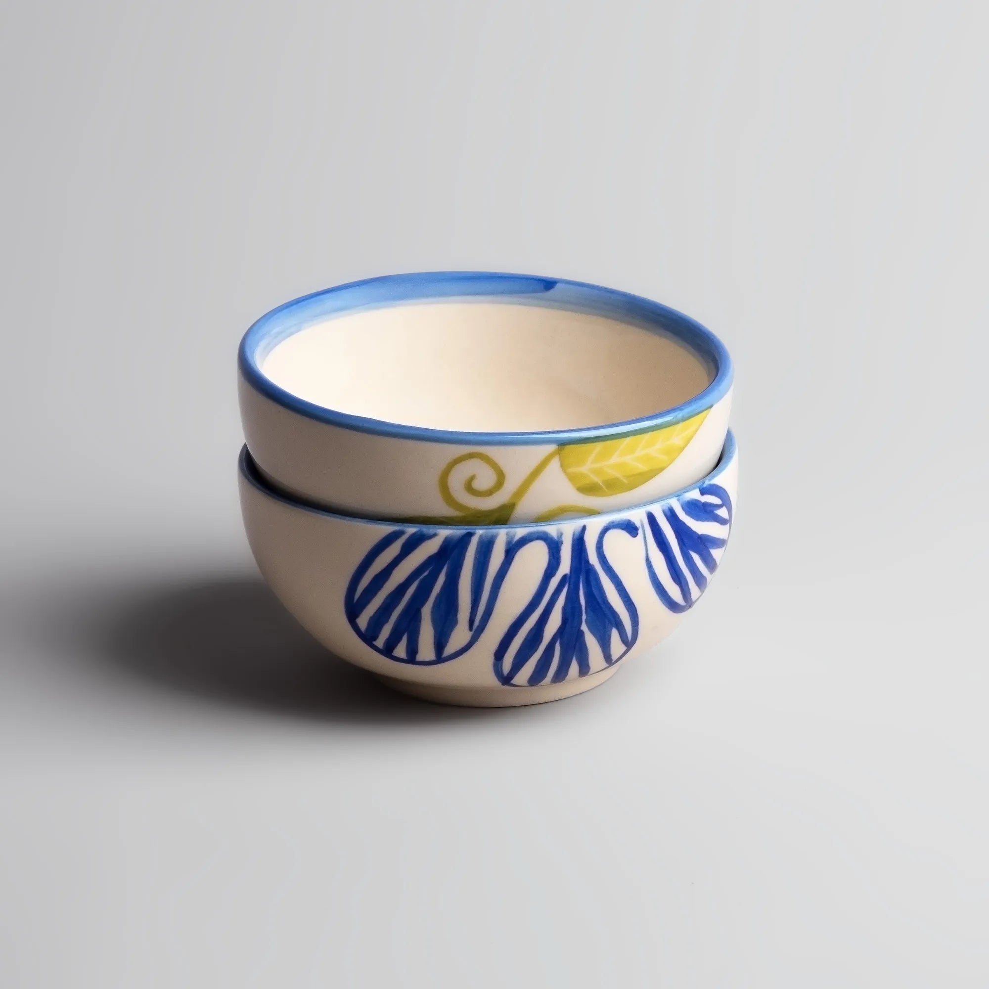 Set of two blue toned ceramic bowls

