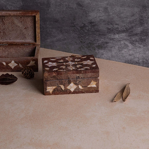 Handcrafted jewelry box featuring beautiful mother of pearl inlay

