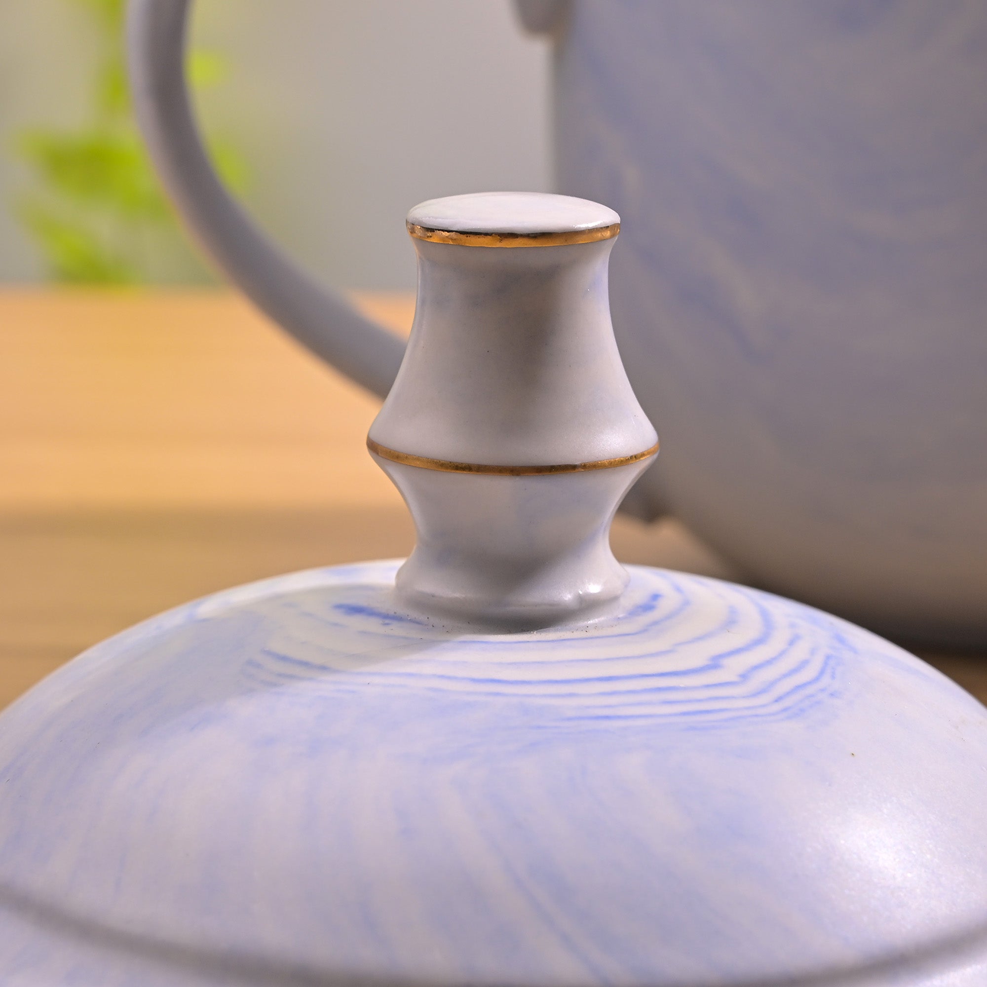 Blue ceramic tea kettle set

