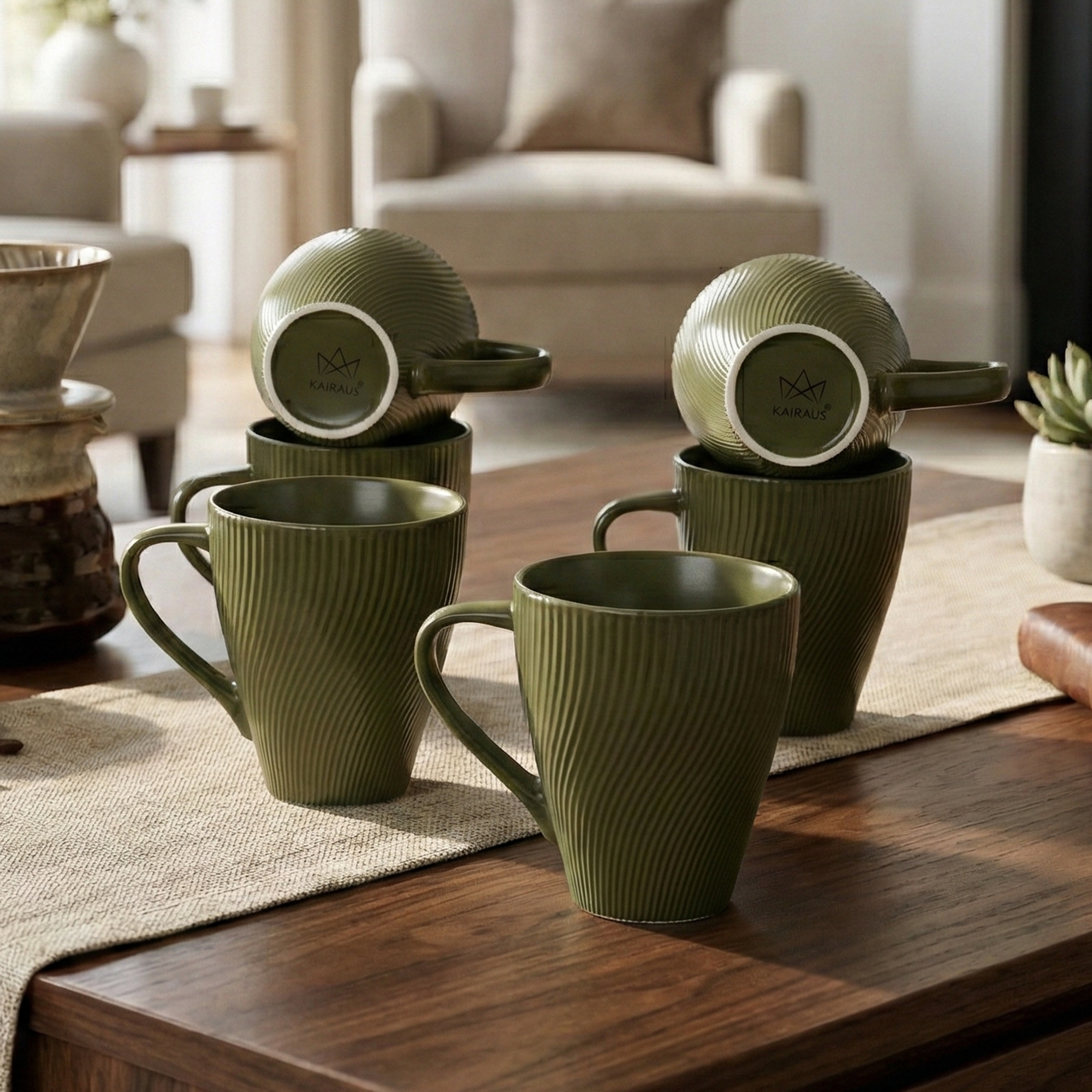 Fern Green New Bone China Coffee Mug Set of 6

