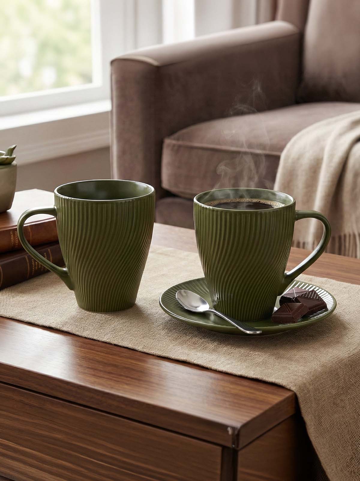 Fern Green Unique New Bone China coffee mug set of 2

