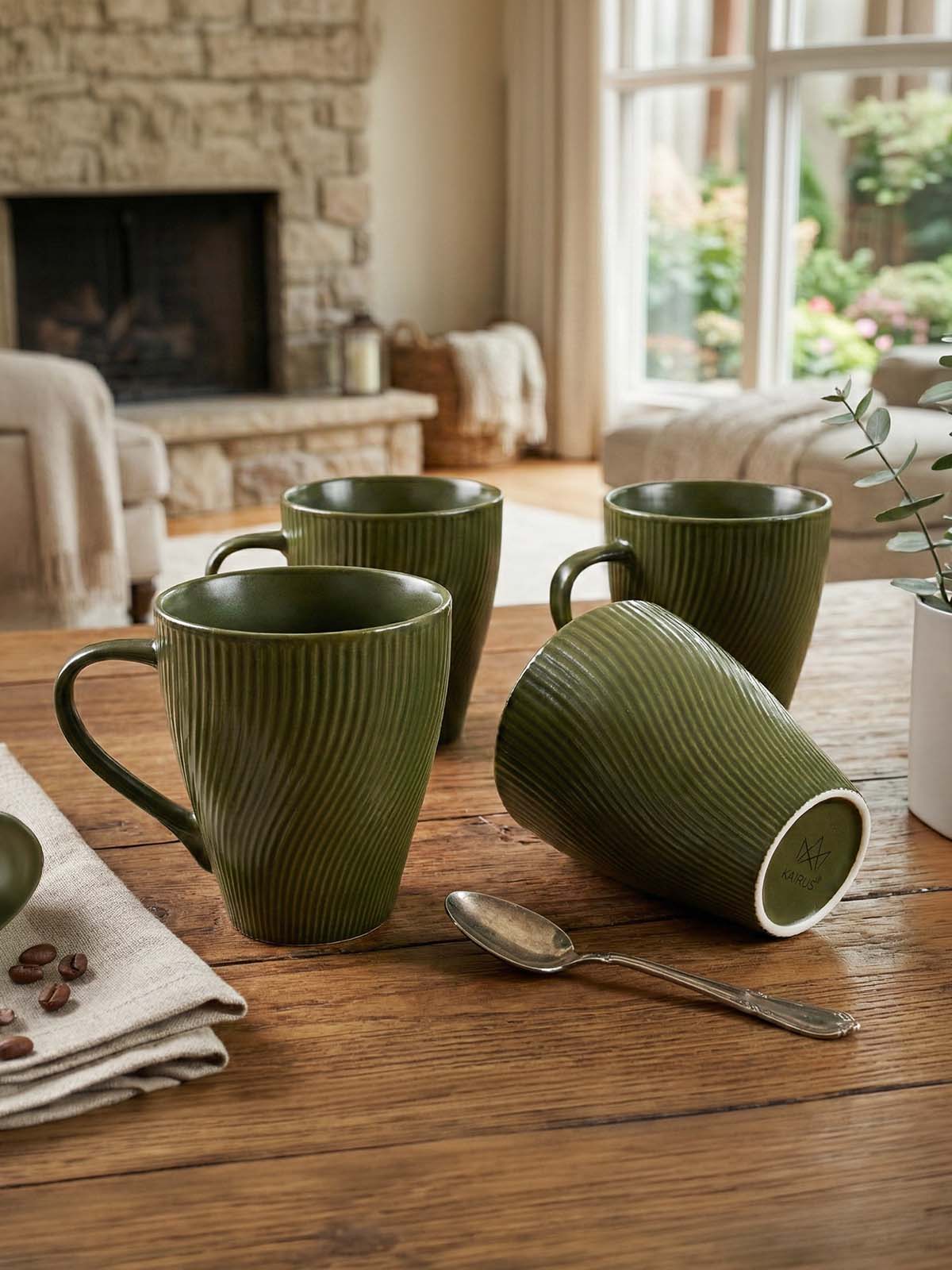 Fern Green Unique New Bone China coffee mug set of 4

