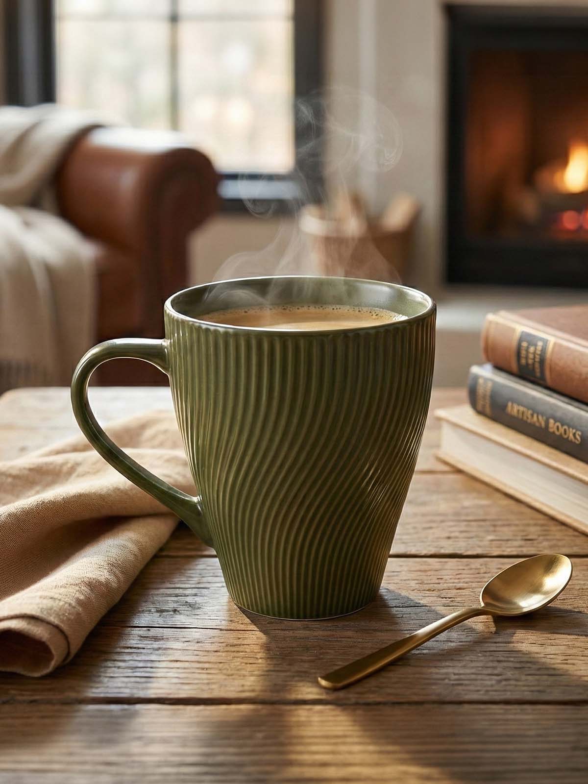 Elegant Fern Green bone china coffee mug set


