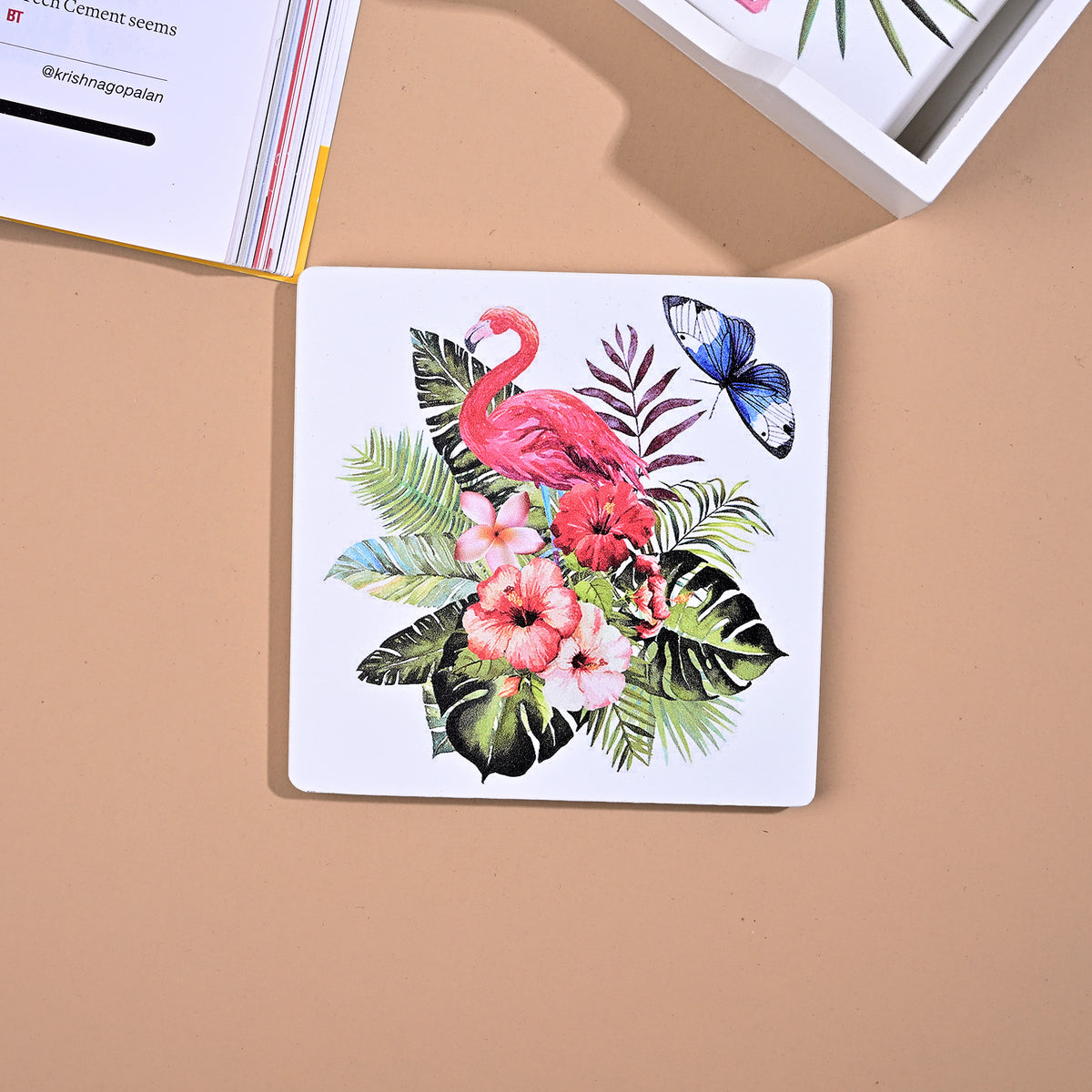 Elegant Flamingo wooden coaster set for home

