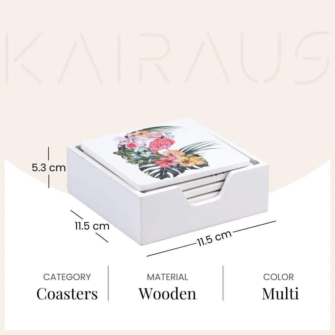 Six-piece Flamingo wooden coaster set for dining table

