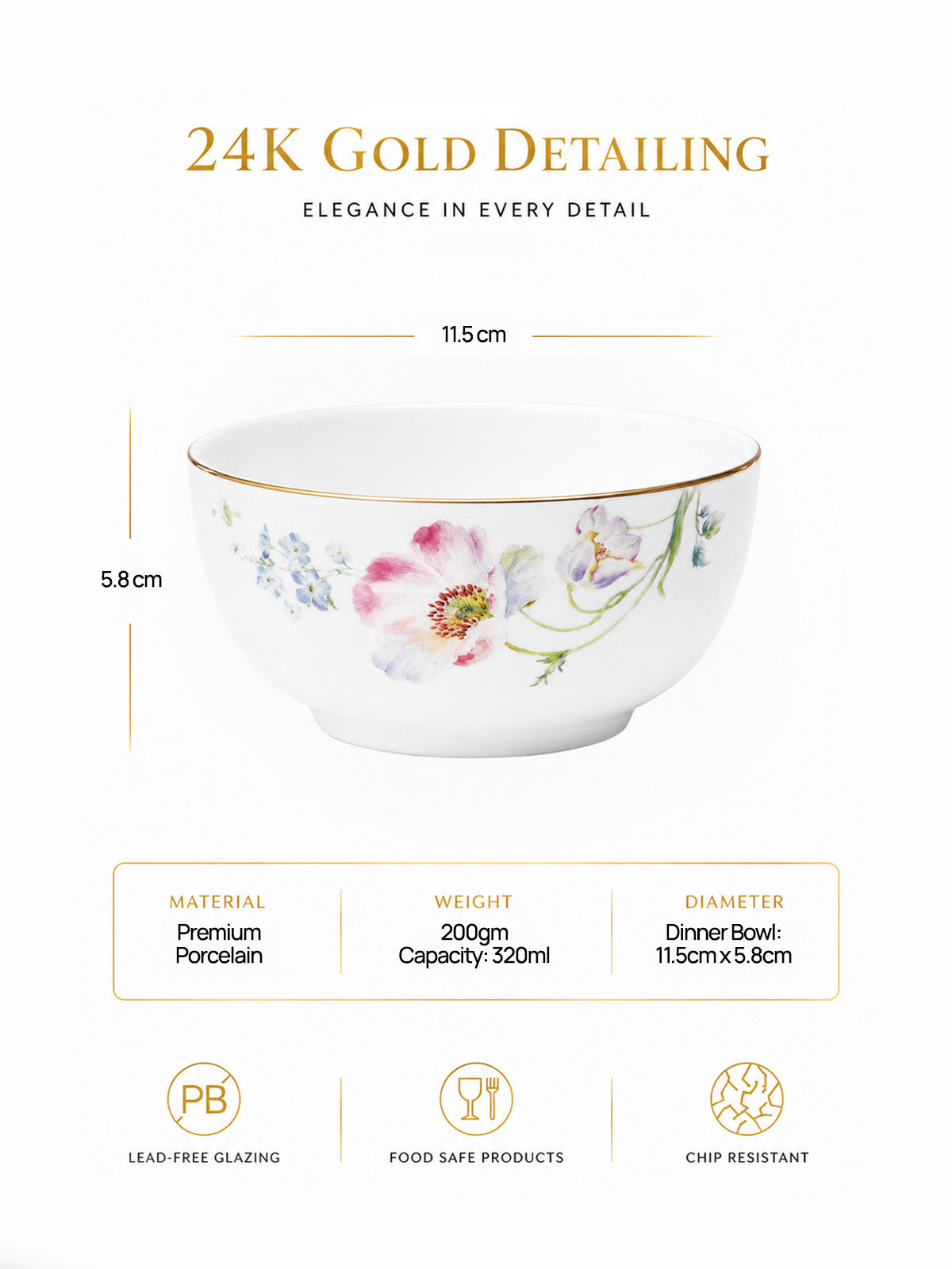 24K gold floral dining bowl

