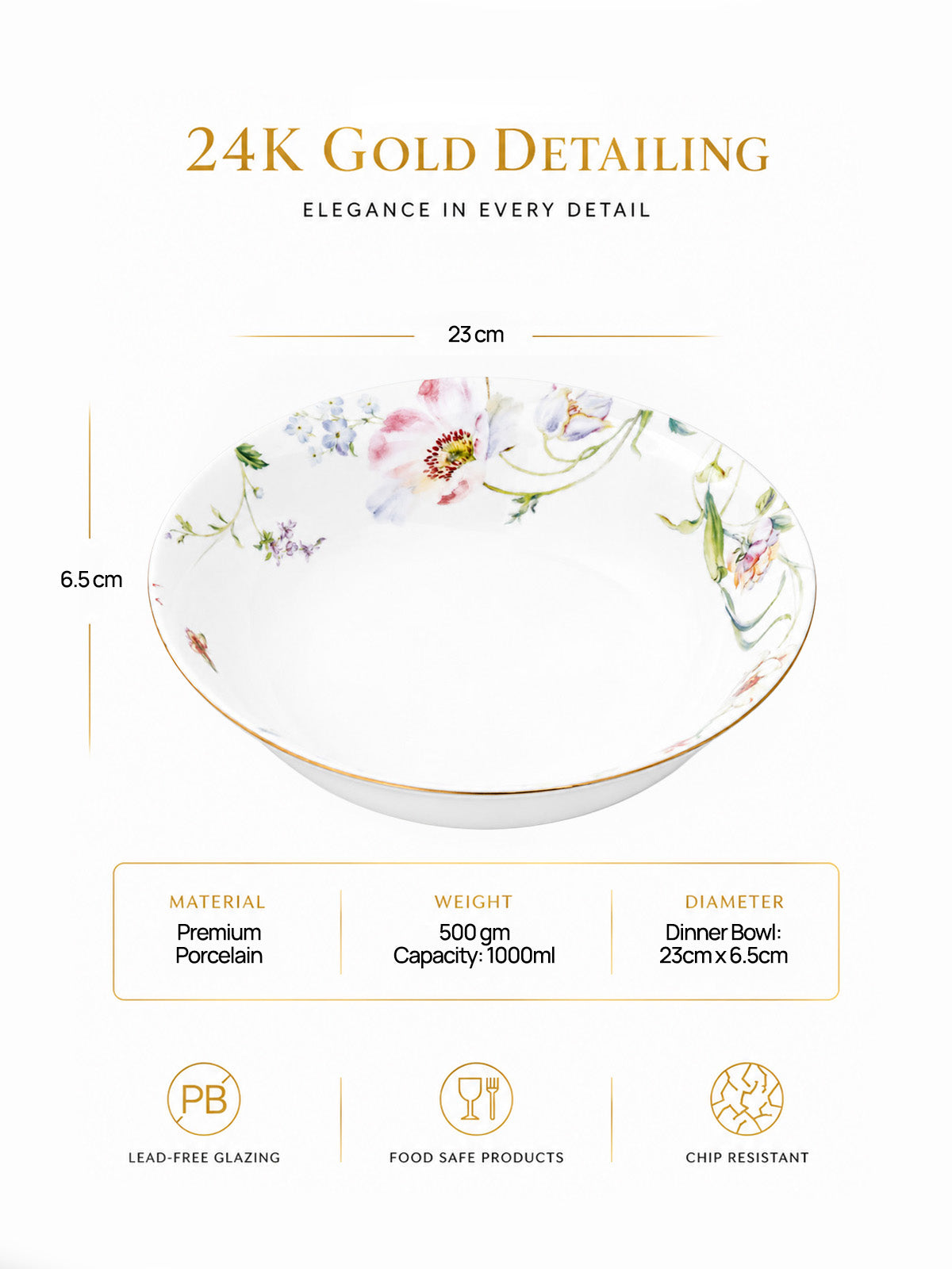 Floral Dream 24K gold serving bowl with elegant design

