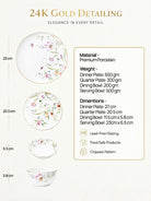 Floral Dream 27-piece dinnerware set with gold accents

