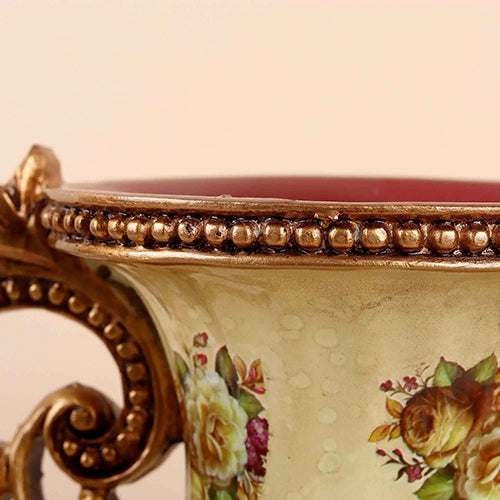 Antique-style vase with ornate floral craftsmanship

