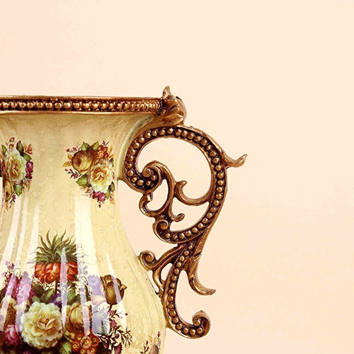 Intricately designed antique floral vase for living room decor

