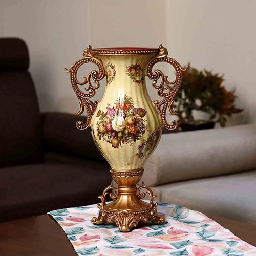 Classic antique vase with intricate flower motifs

