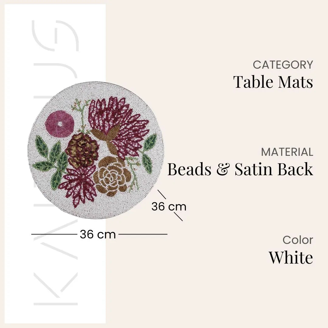 Decorative floral beadwork placemat for table decor
