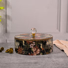 Floral handcrafted wooden storage box with decorative design

