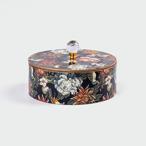 Floral wooden storage box for elegant home organization


