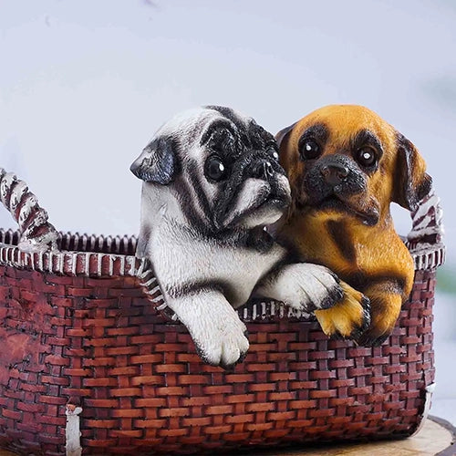 Decorative pair of pug figurines symbolizing friendship

