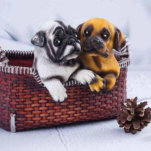 Pair of pug dogs sculpture for home interior decoration

