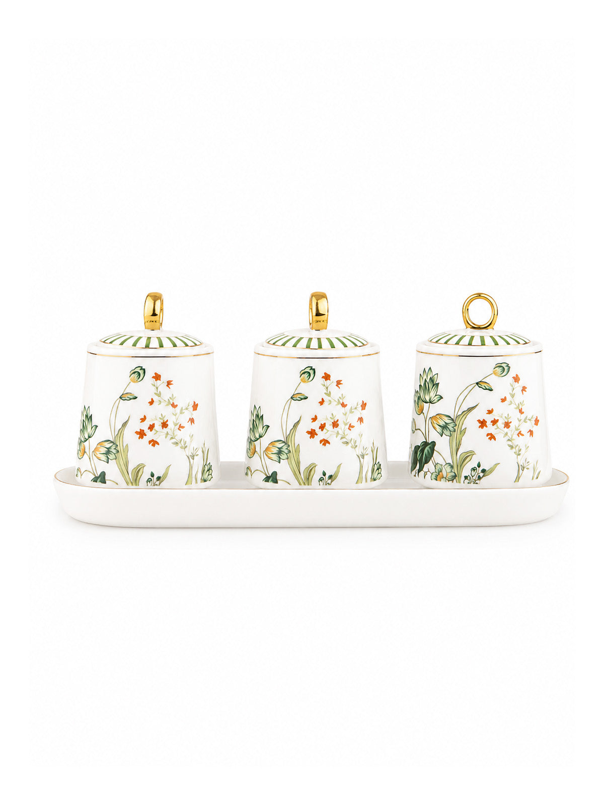 French gold condiment set with tray

