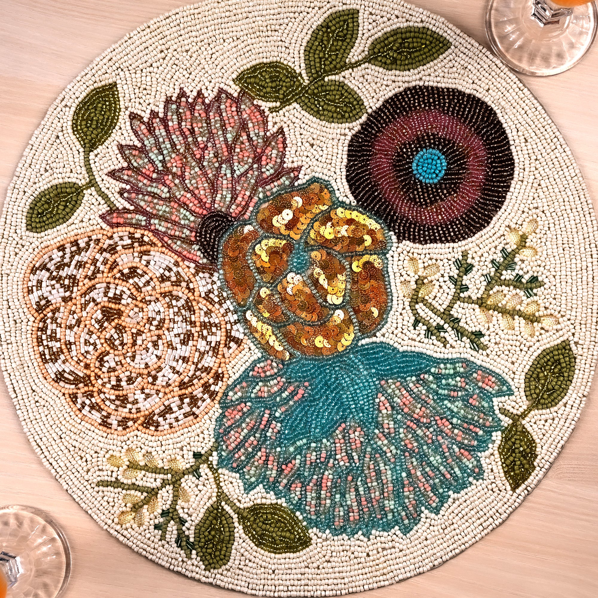 Elegant blue blossoms placemat for sophisticated table settings
