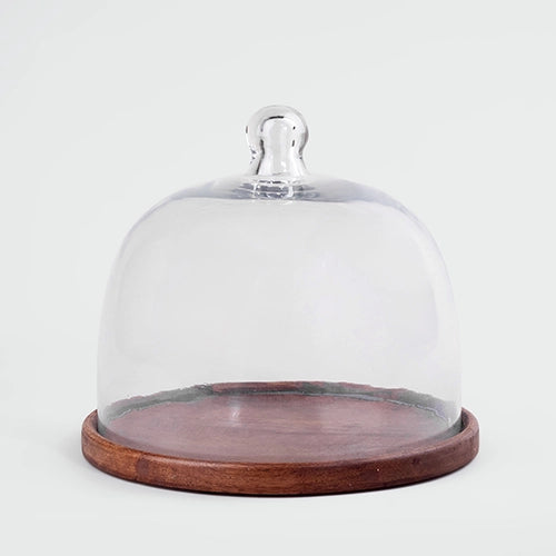 Decorative glass dome with wooden display base
