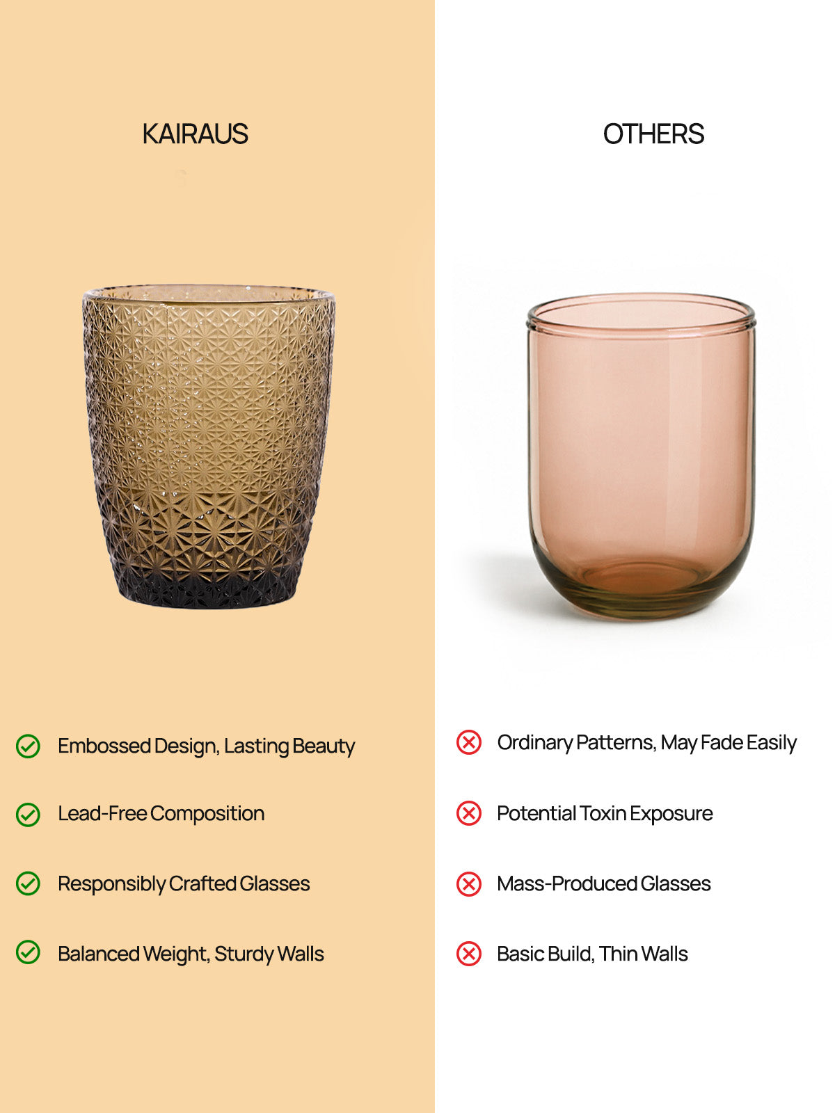 Six Gleam drinking glasses with a distinctive texture