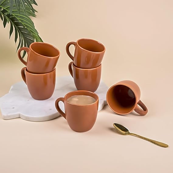Glossy ash brown ceramic tea cup set

