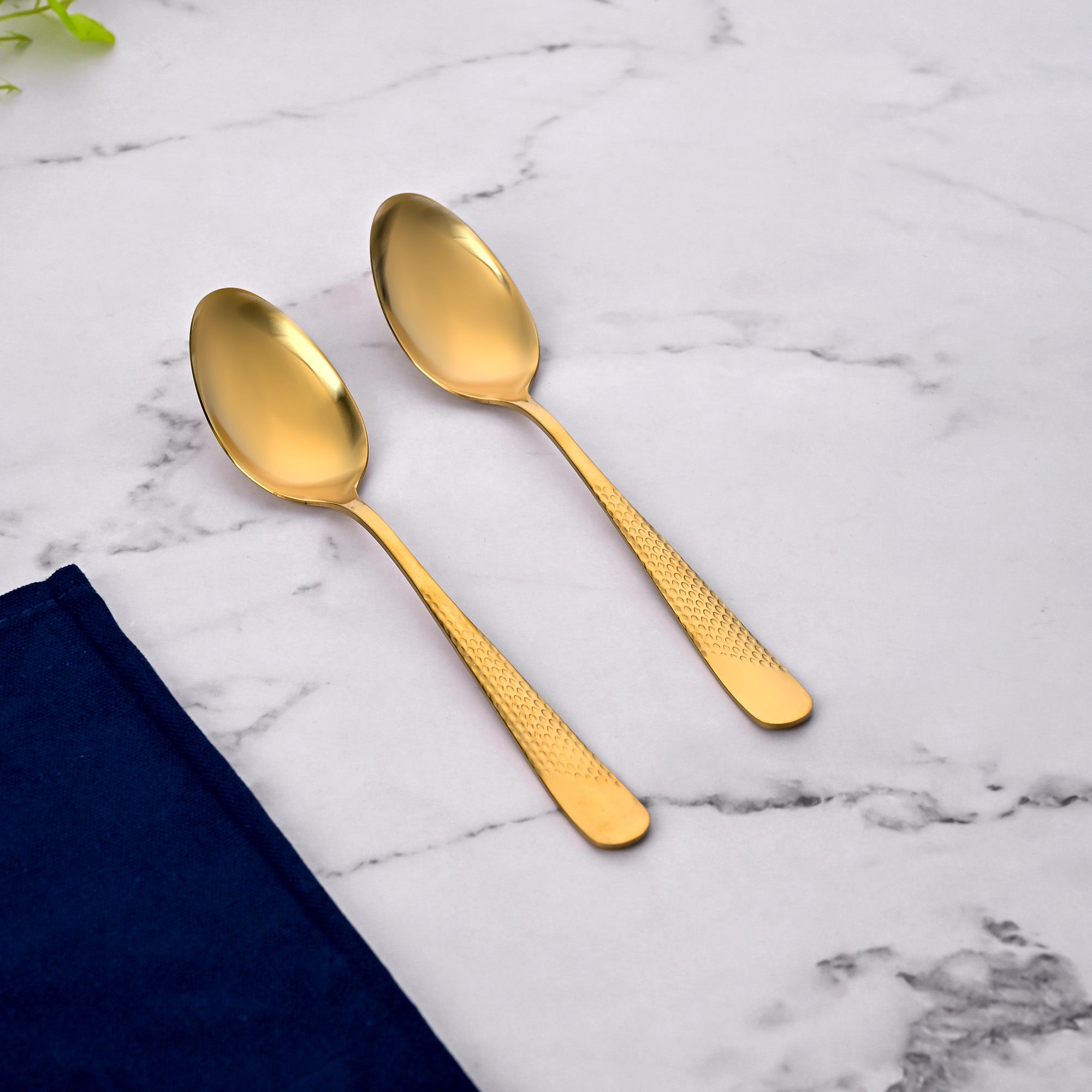 Golden Hammered Spoons Set of 2 for Everyday Dining

