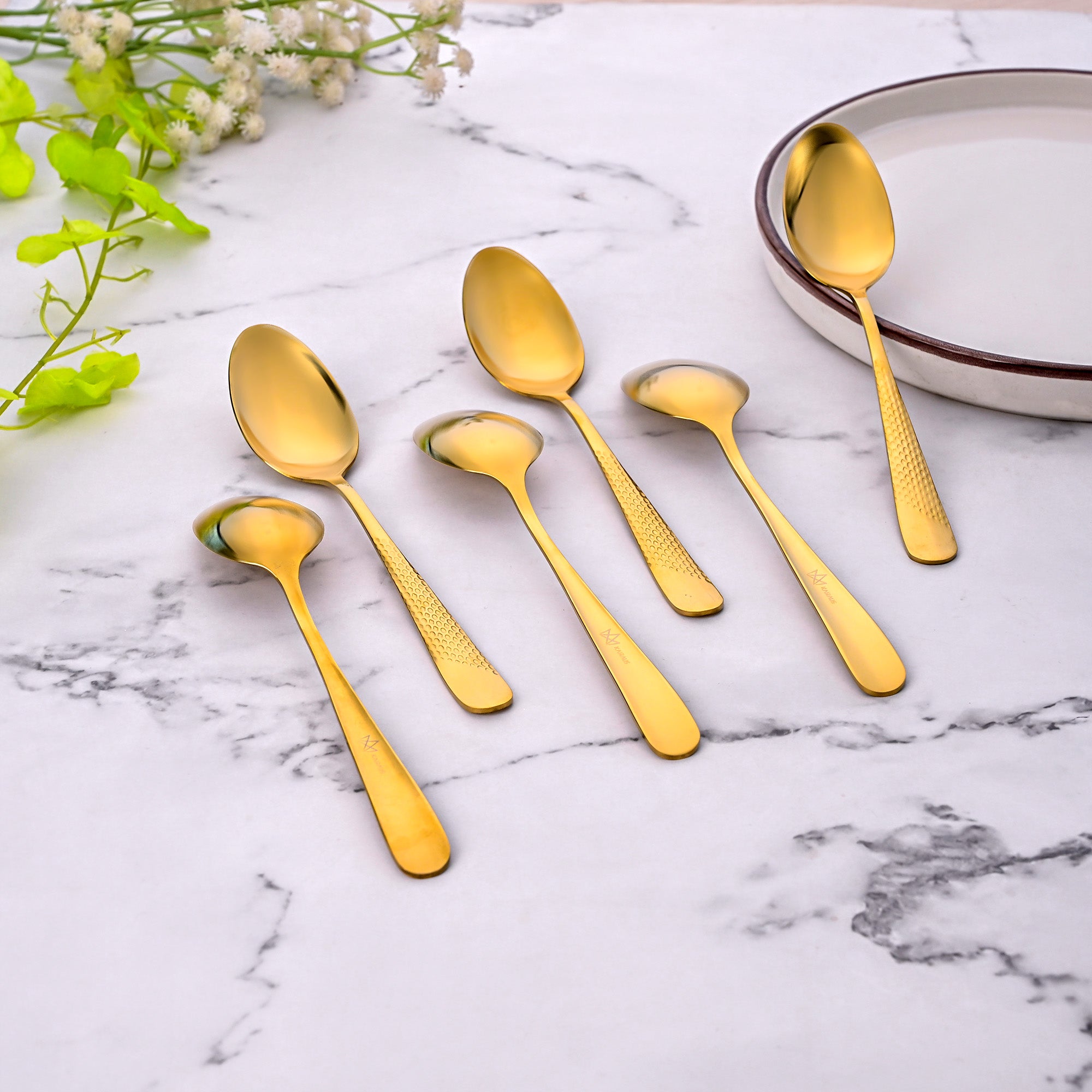 Premium Golden Hammered Steel Spoons with Elegant Gold Finish

