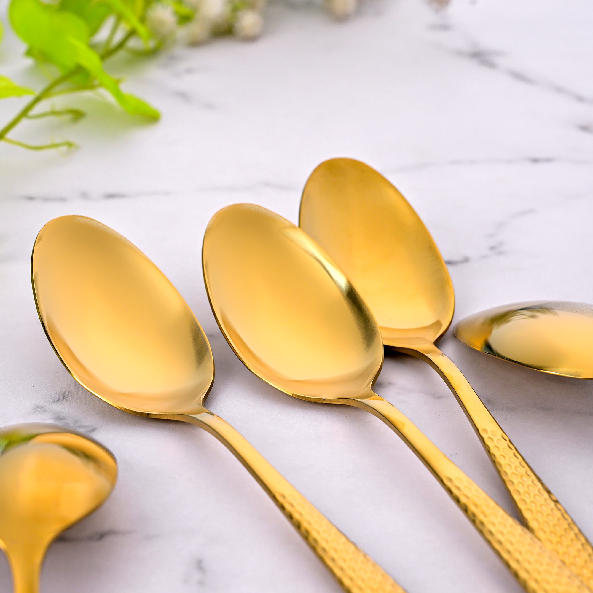 Golden Hammered Spoons Set of 6 for Stylish Dining

