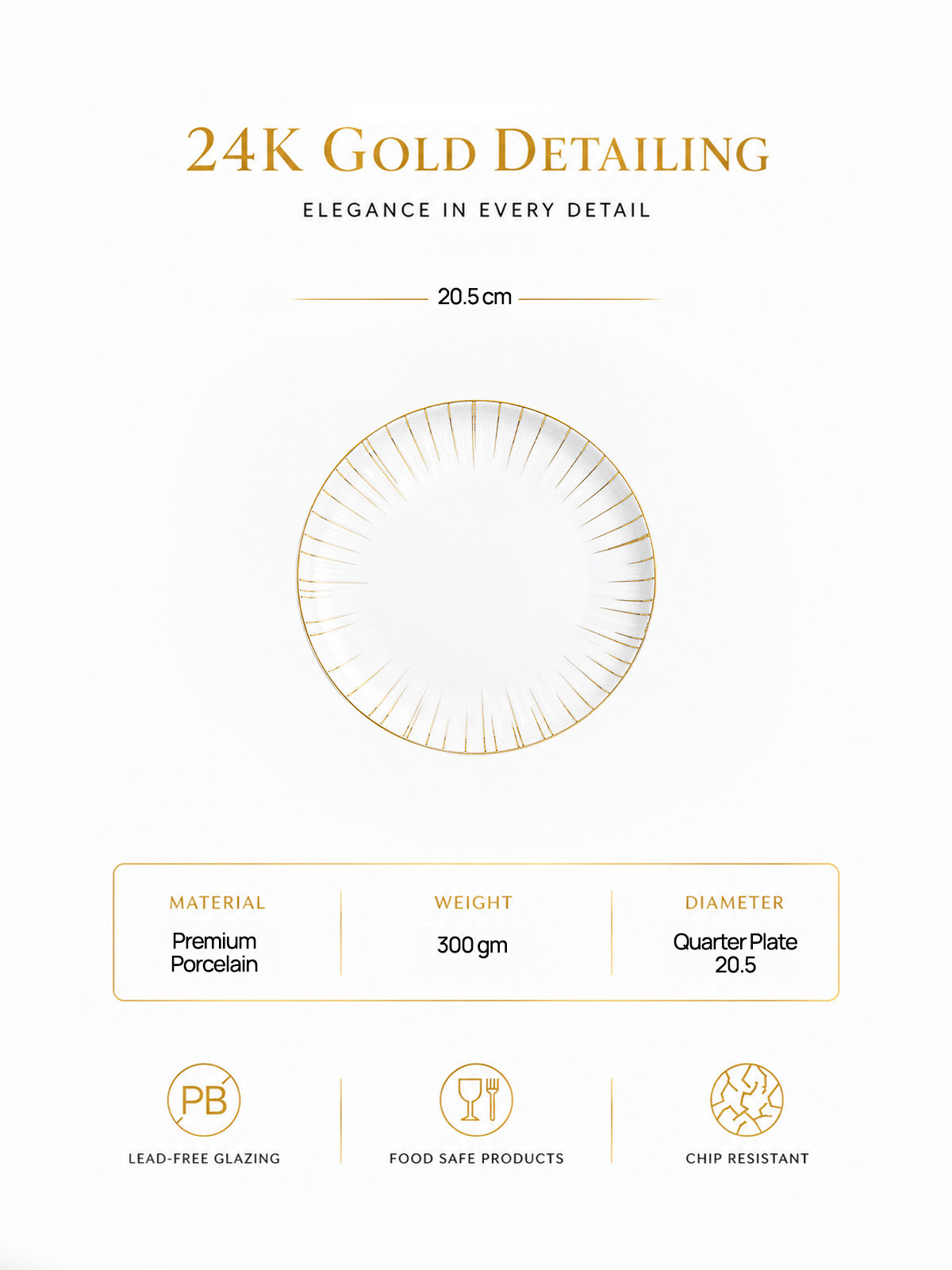 Golden Ray gold quarter plate with elegant design

