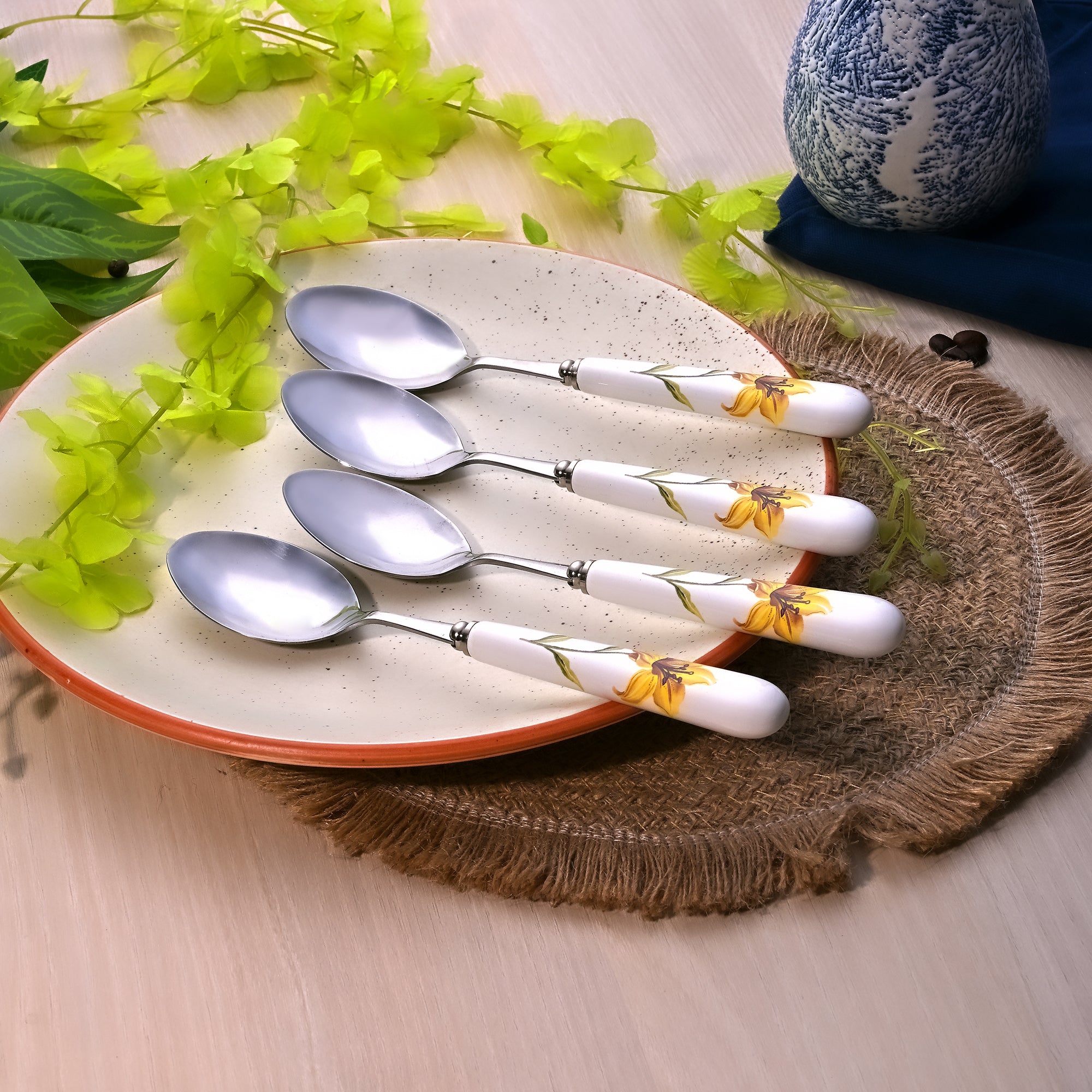 Four-piece floral ceramic-handled spoons

