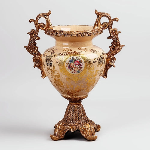 Antique-style Grand Baroque brass vase for home decor

