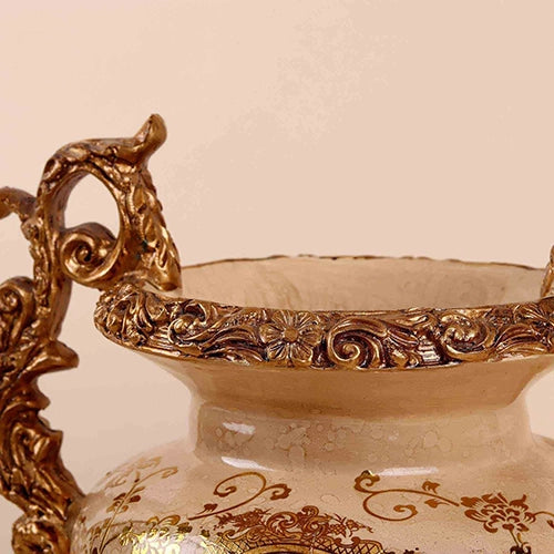 Grand Baroque decorative brass vase close-up


