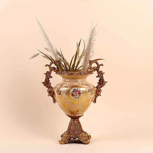 Grand Baroque brass flower vase with ornate detailing

