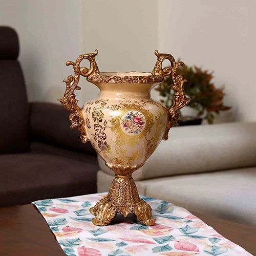 Vintage-inspired brass vase with Baroque embellishments

