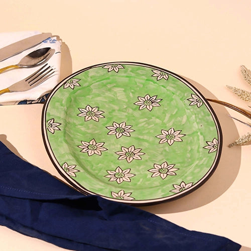 Green Blossom hand-painted large platter