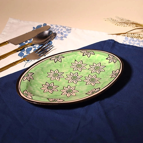 Green Blossom hand-painted small platter

