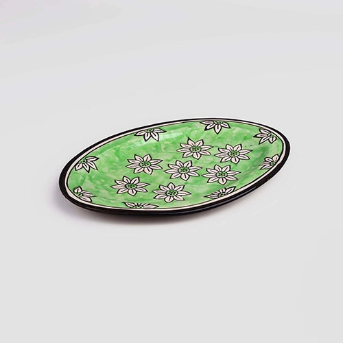 Hand-painted green floral platter

