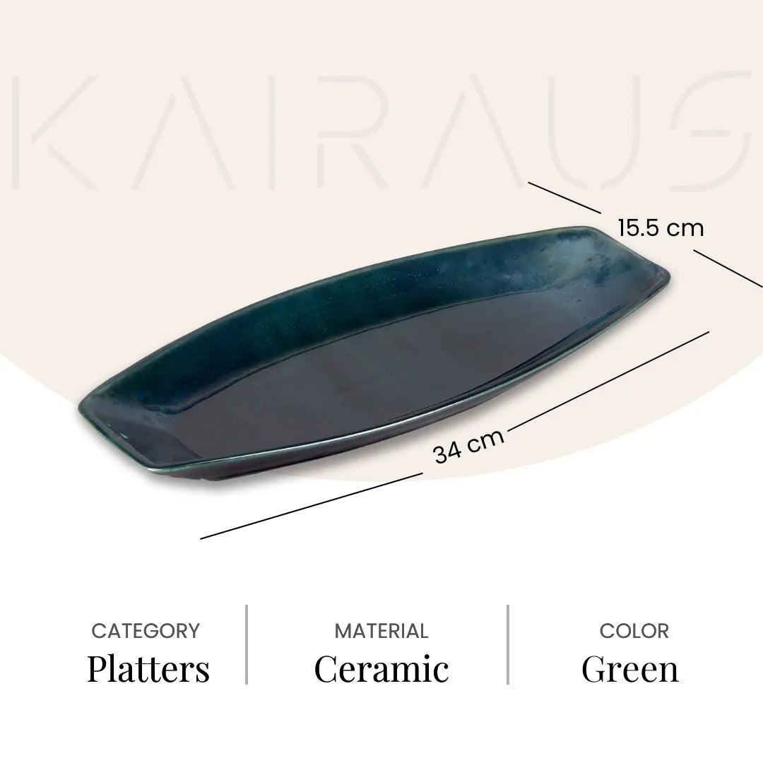 Round green ceramic serving platter

