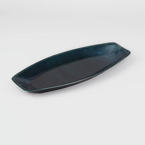 Decorative green ceramic food serving platter

