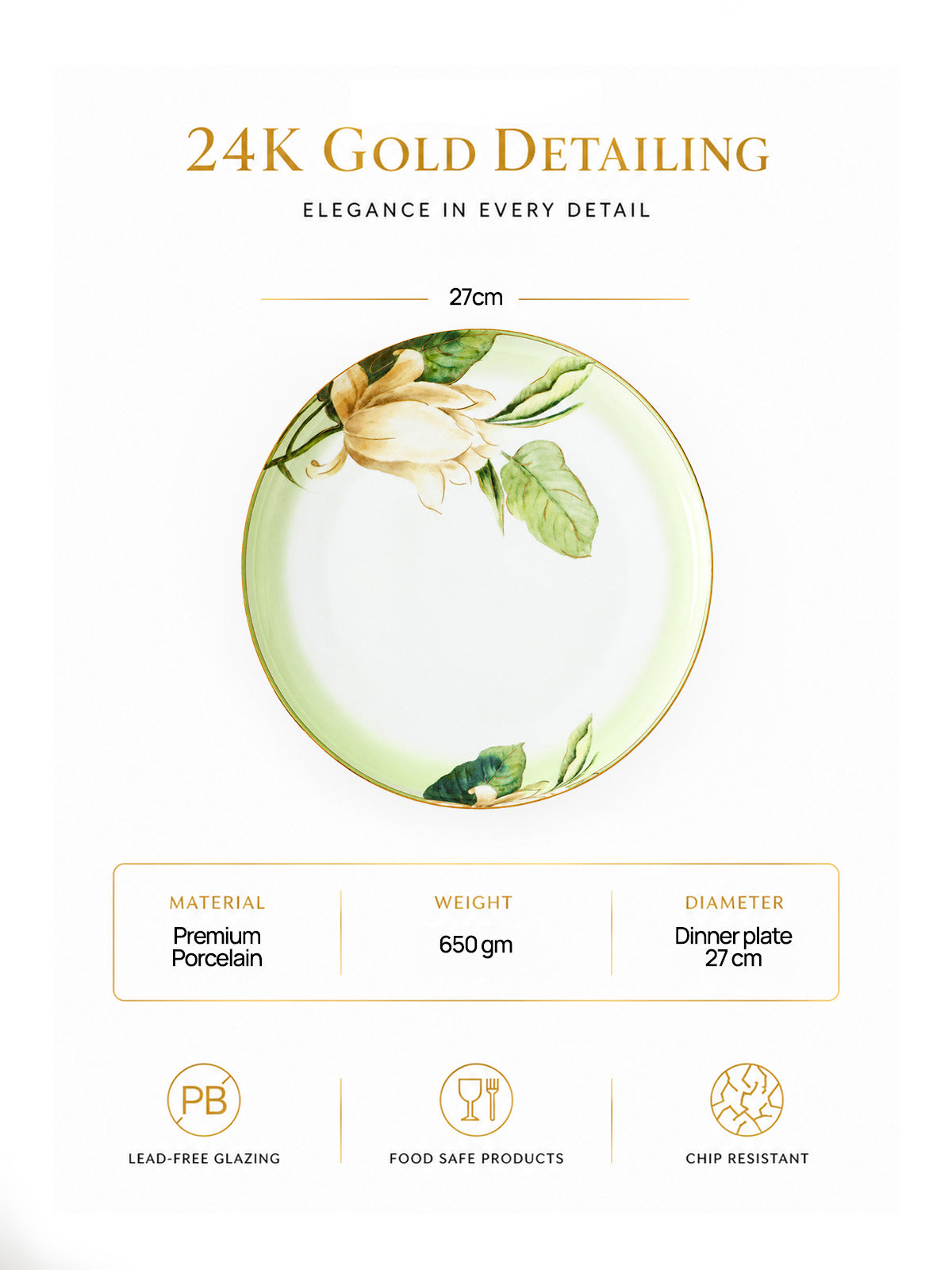 Greenhaven luxury dinner plate with gold accents

