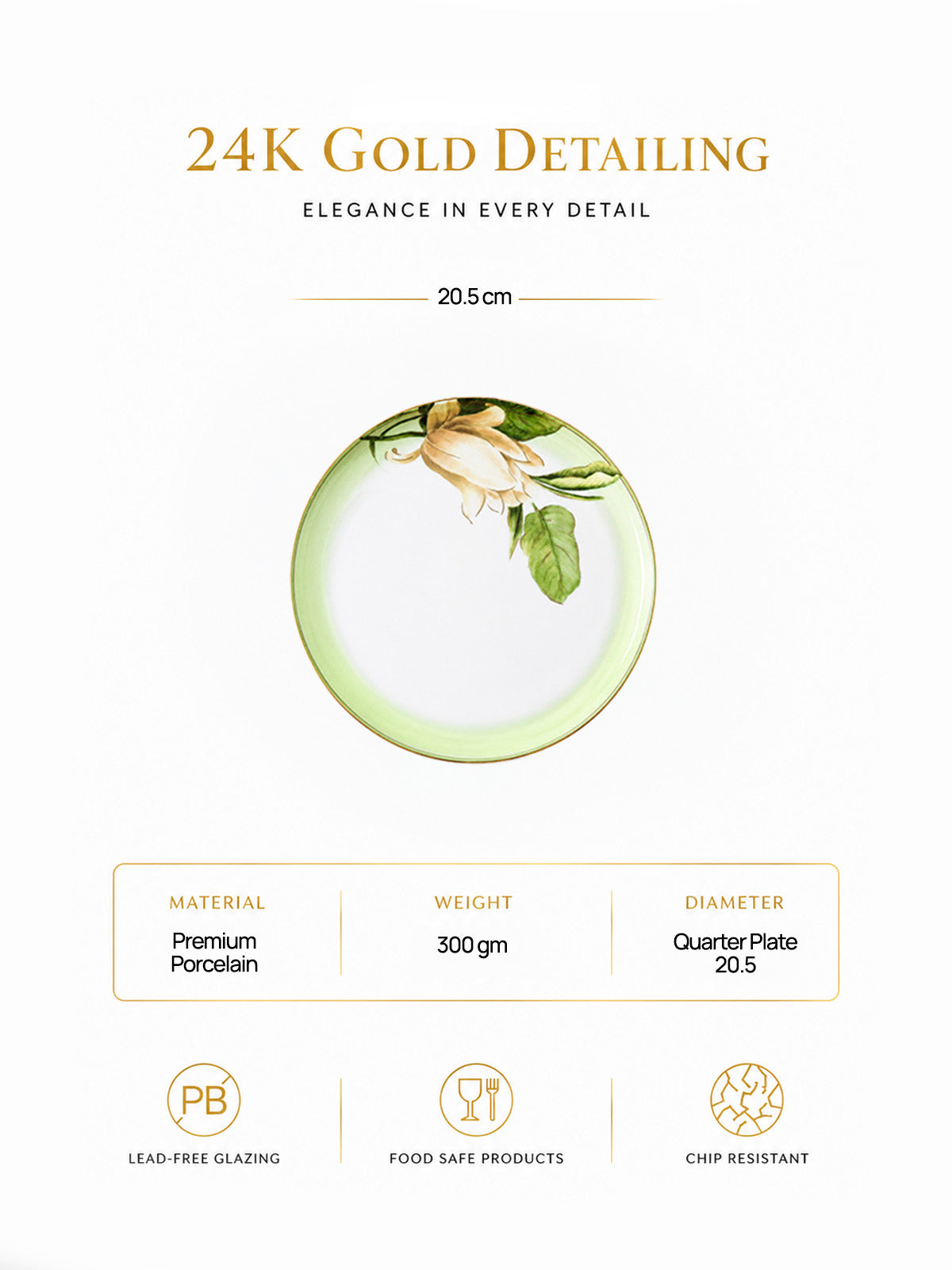 Greenhaven gold quarter plate with elegant design

