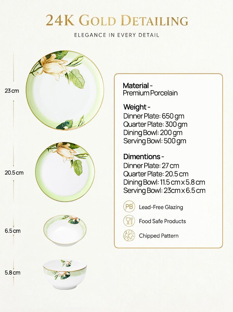 Greenhaven 27-piece dinnerware set with gold accents

