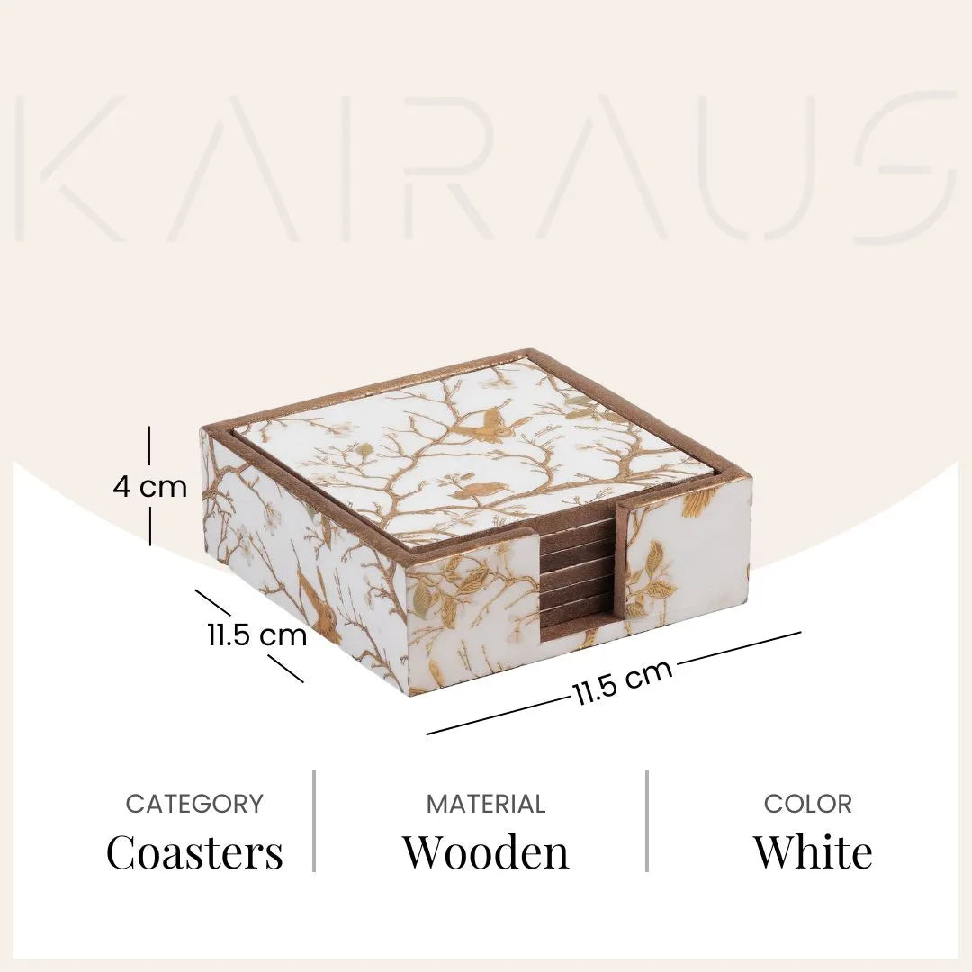 Six-piece handcrafted wooden coaster set for dining table


