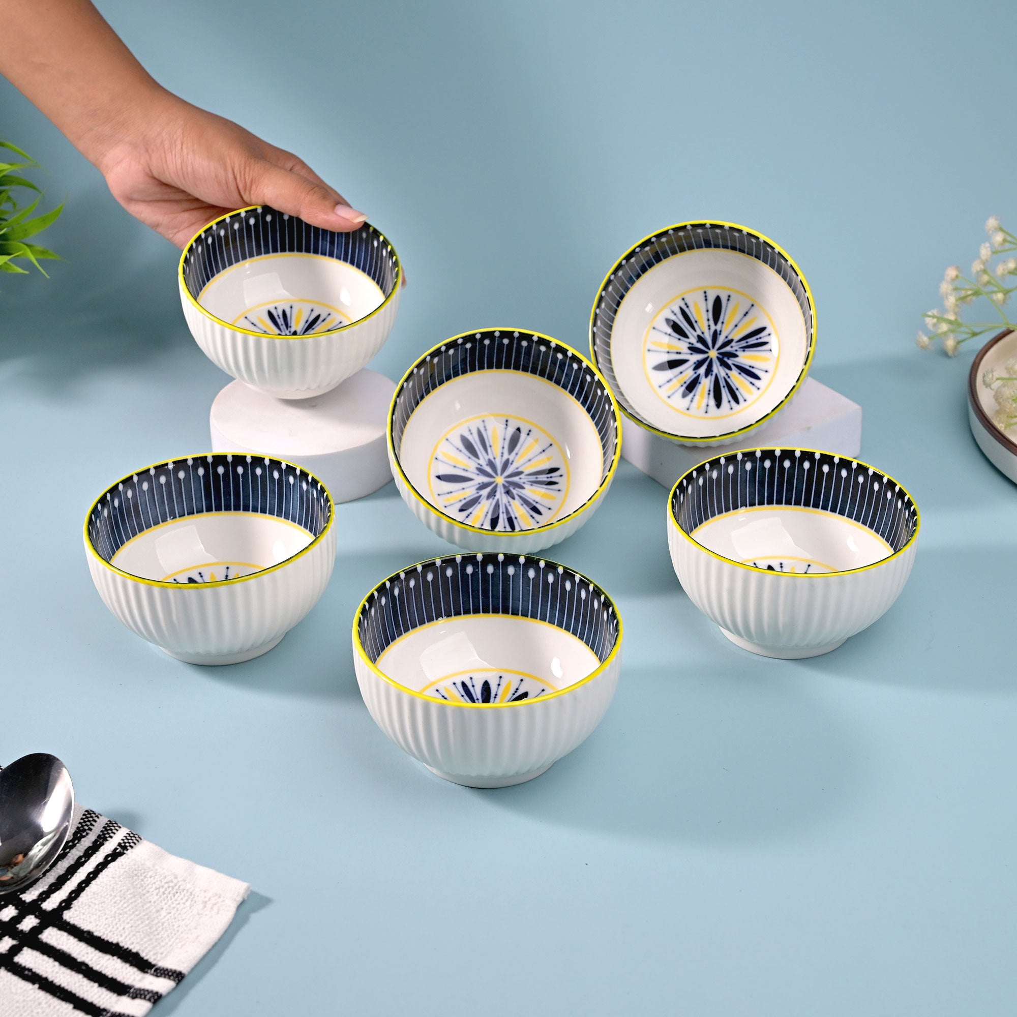 Elegant handpainted porcelain bowls set of six


