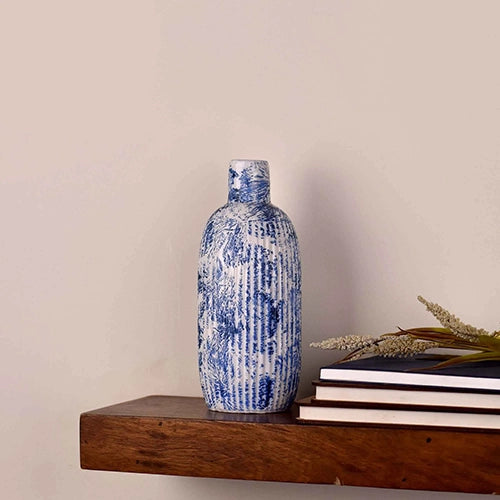 Blue indigo ceramic vase for living room decoration

