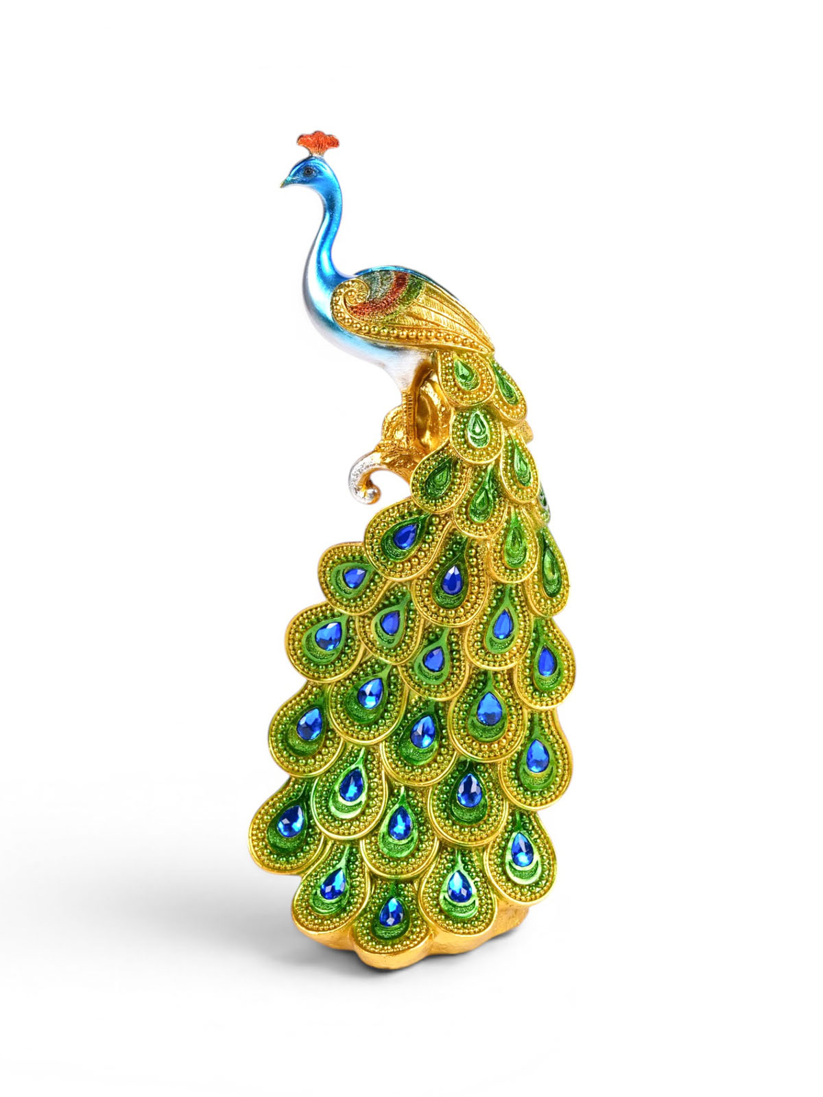 Kalapi Emerald Peacock Tower Figurine displayed as home decor

