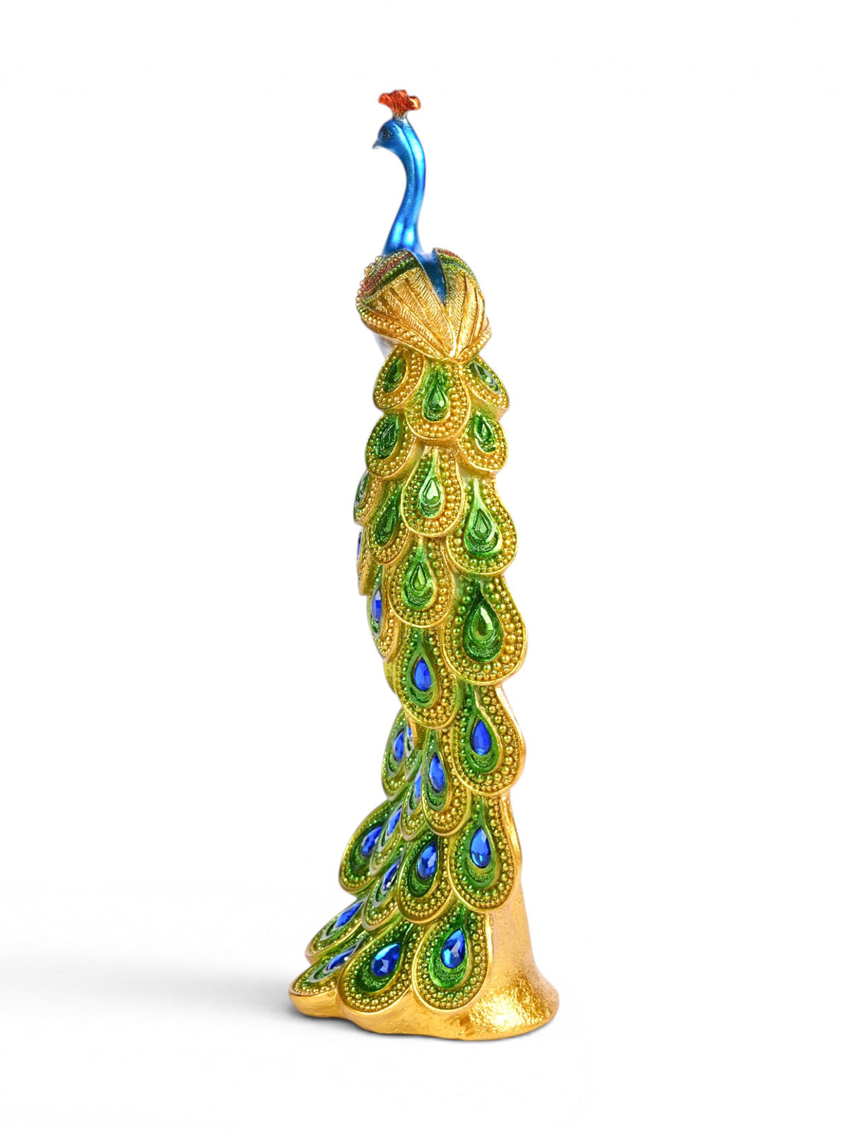Emerald peacock tower figurine Kalapi displayed on a tabletop


