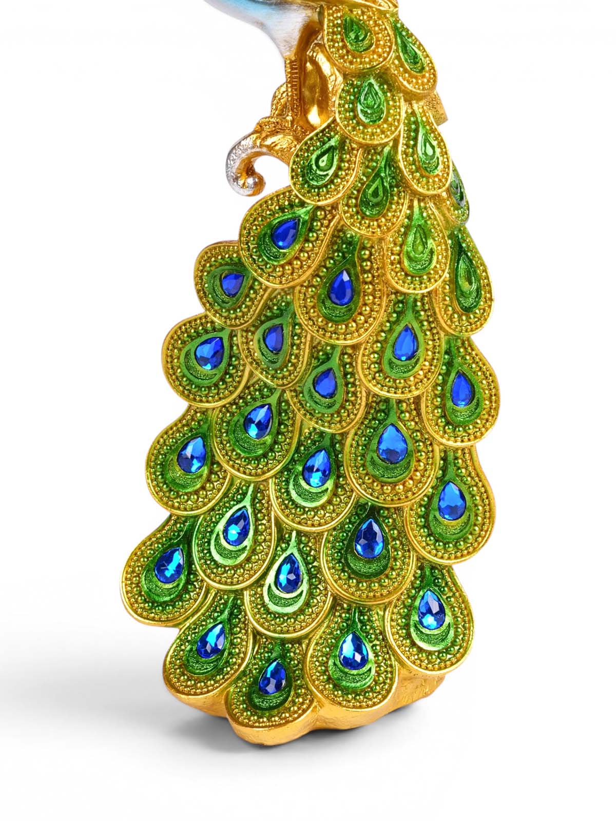Kalapi Peacock Tower Figurine with rich emerald green detailing

