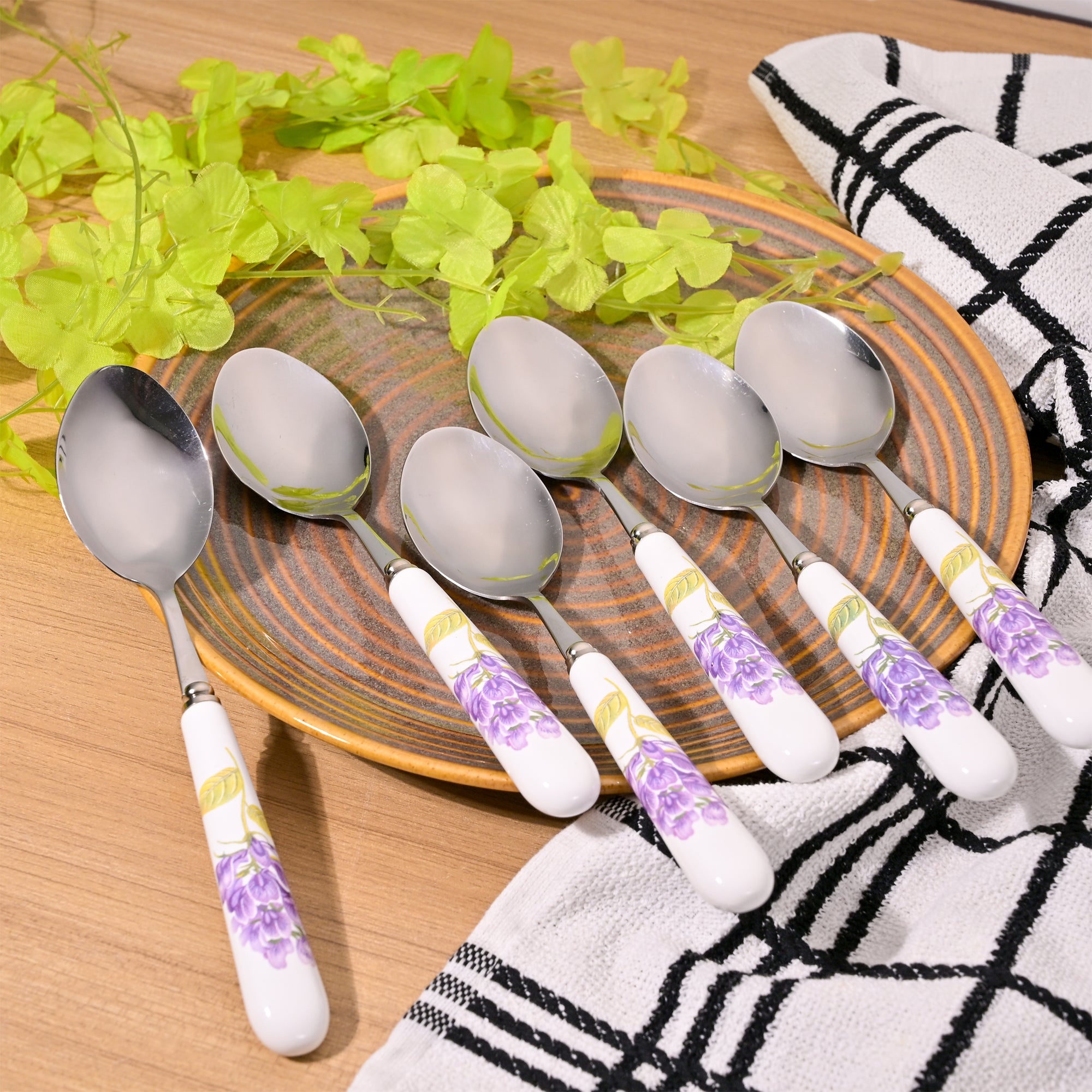 Lavender ceramic-handled spoons set of 6

